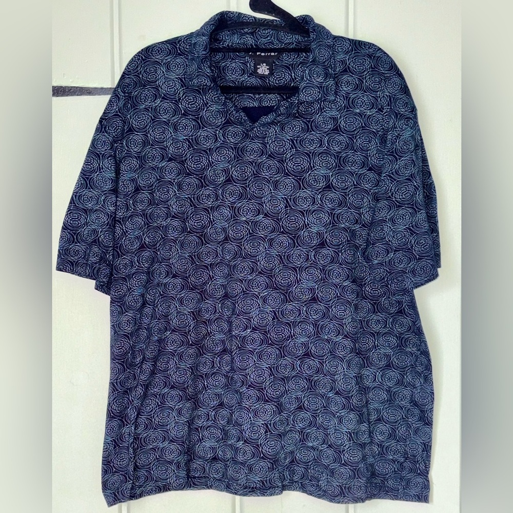 jf j.ferrar Blue Polo Shirt with Geometric Pattern size L